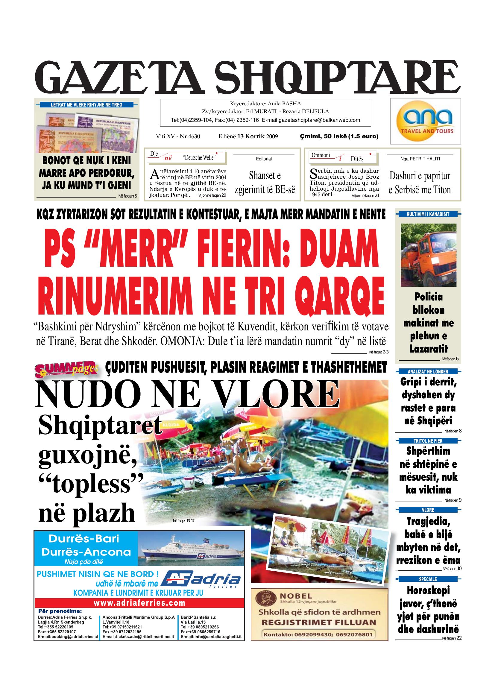 Gazeta Shqiptare 2009-07-13